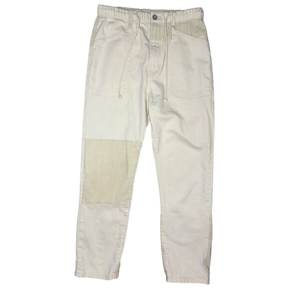 Anthropologie Pilcro Women’s Medium Patchwork Carpenter Pants Cream Corduroy - Picture 1 of 8